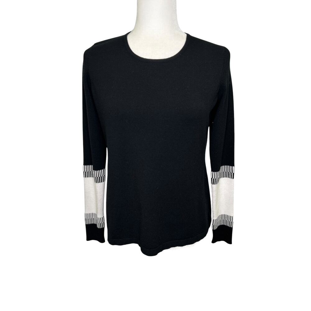 J'ENVIE New York Black White Light Sweater Striped Cuff Detail Viscose Spandex M